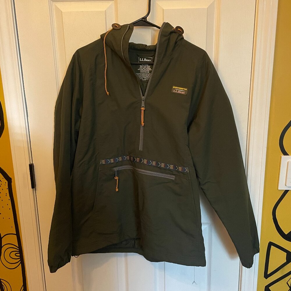 LL Bean Men's Lined Anorak - Green - Medium w/ trim